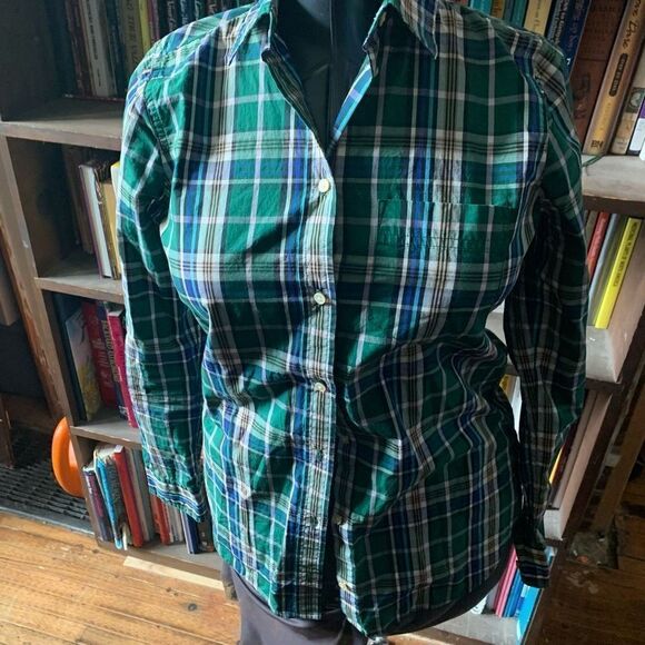 J Crew green plaid size 0 button down business casual shirt - Picture 1 of 3